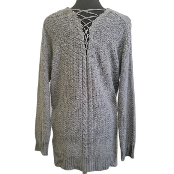 Moral Fiber gray knit open cardigan lattice detail back size medium - Picture 2 of 8
